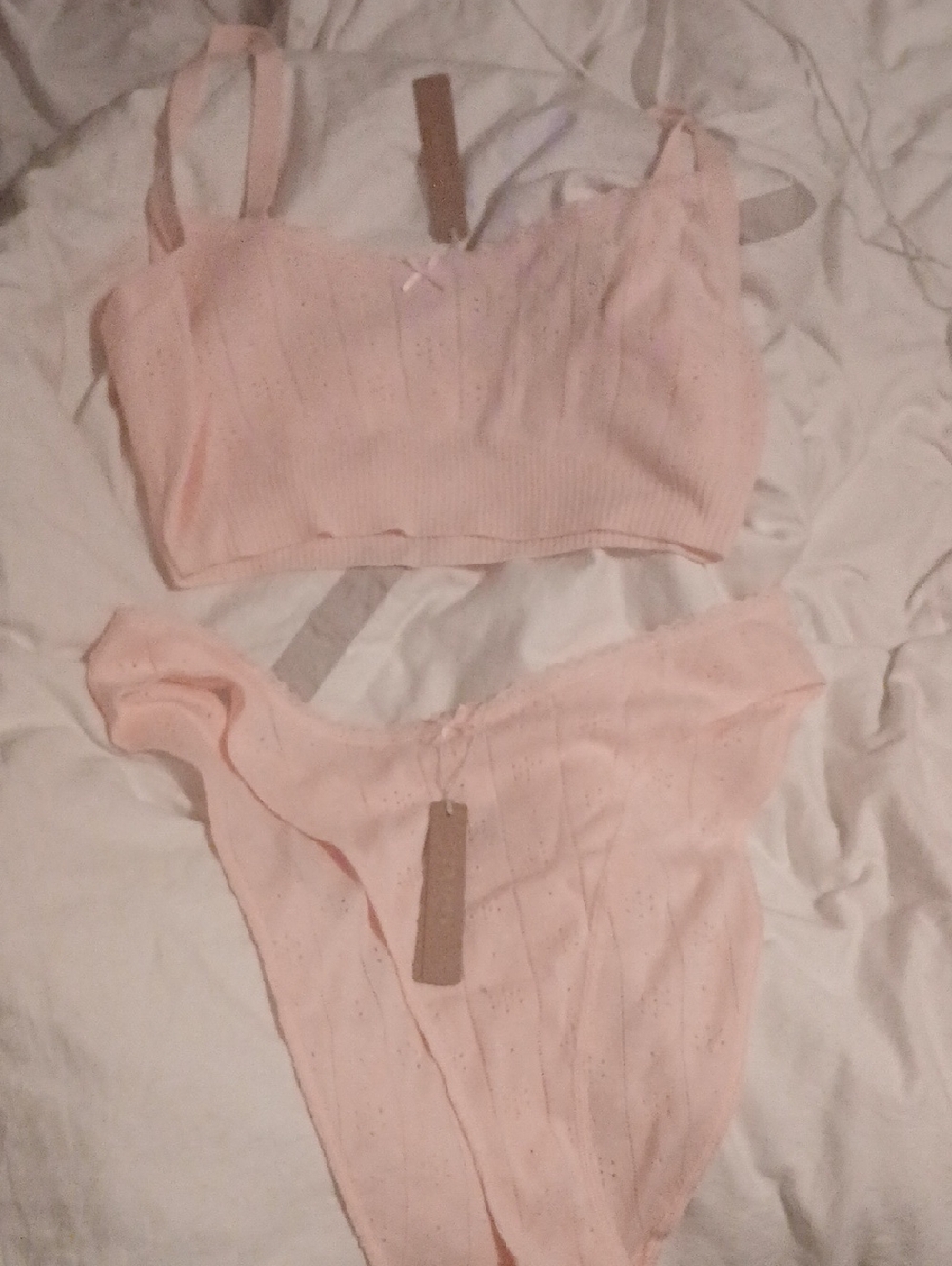 Skims Soft Pink Ribbed Bralette & PANTY Set Pointelle. Adorable Set. BNWT!